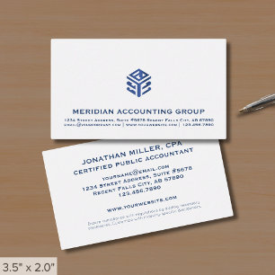 Simple Professional White Blue Logo Business Card