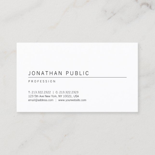 Simple Professional White Elegant Template Modern Business Card (Front)