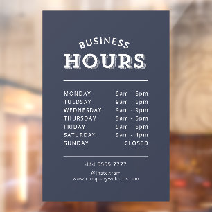 Simple Professional White on Grey Business Hours Window Cling