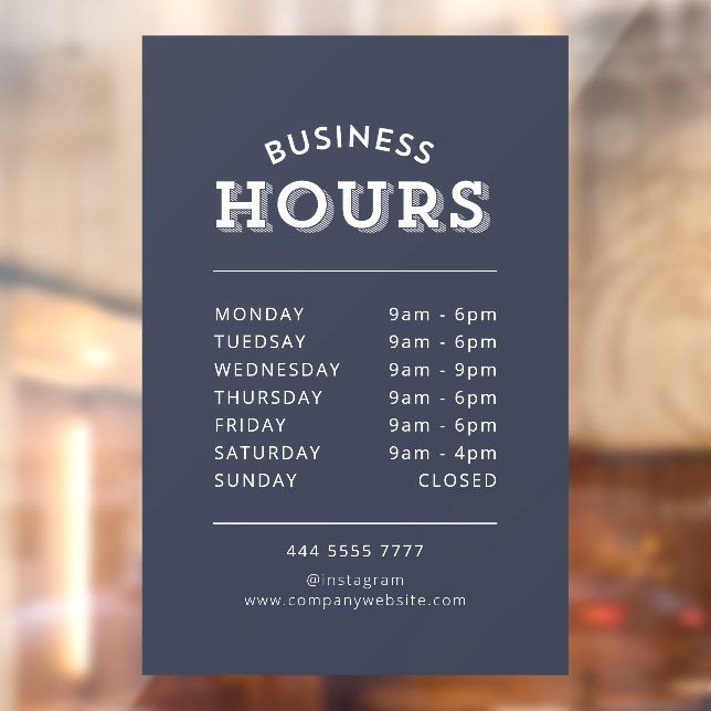 Simple Professional White on Grey Business Hours Window Cling (Sheet 2)
