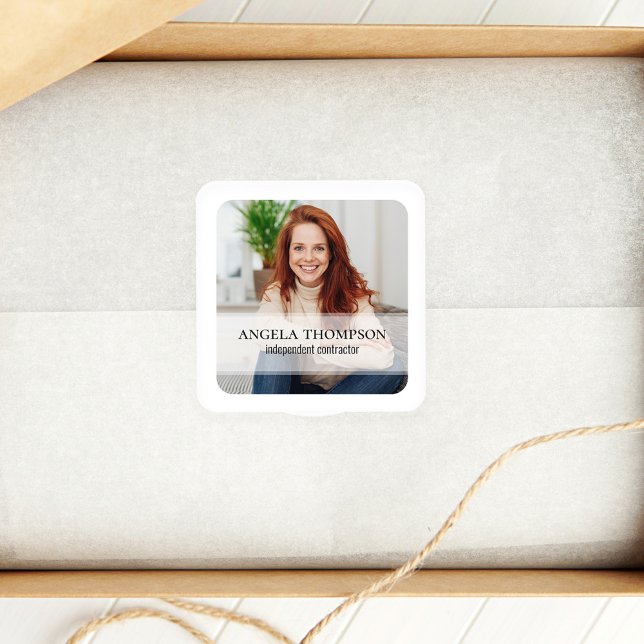 Simple Promotional Minimalist Photo Square Sticker (Add your logo and photo to this simple packaging sticker. )