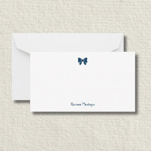 Simple Prussian Blue Bow Handwritten Name Card