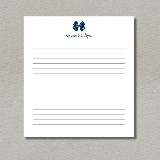 Simple Prussian Blue Bow Script Custom Name Lined  Notepad (Creator Uploaded)