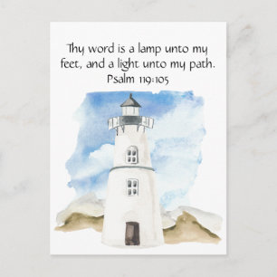Simple Psalm Watercolor Blue Sky Lighthouse Postcard