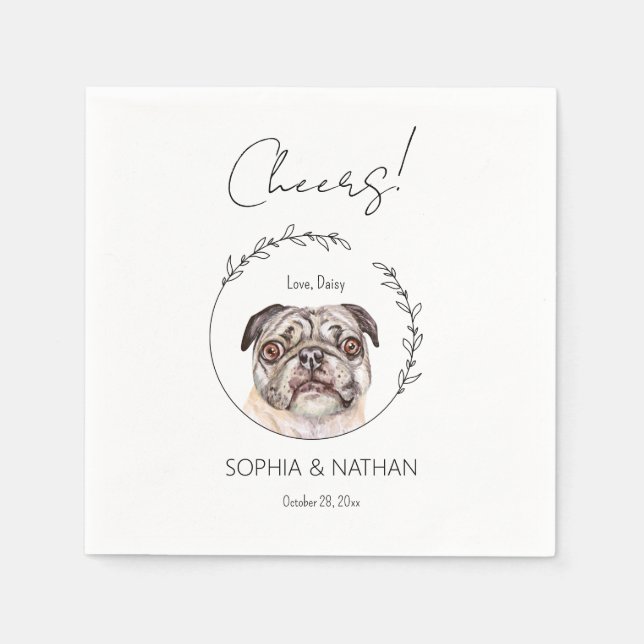 Simple Pug Dog Wedding Cocktail Napkins (Front)