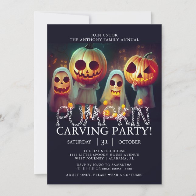 Simple Pumpkin Carving Party Halloween Spooky  Inv Invitation (Front)