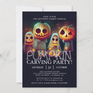 Simple Pumpkin Carving Party Halloween Spooky  Inv Invitation