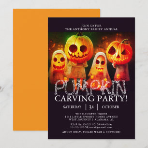 Simple Pumpkin Carving Party Halloween Spooky Inv Invitation