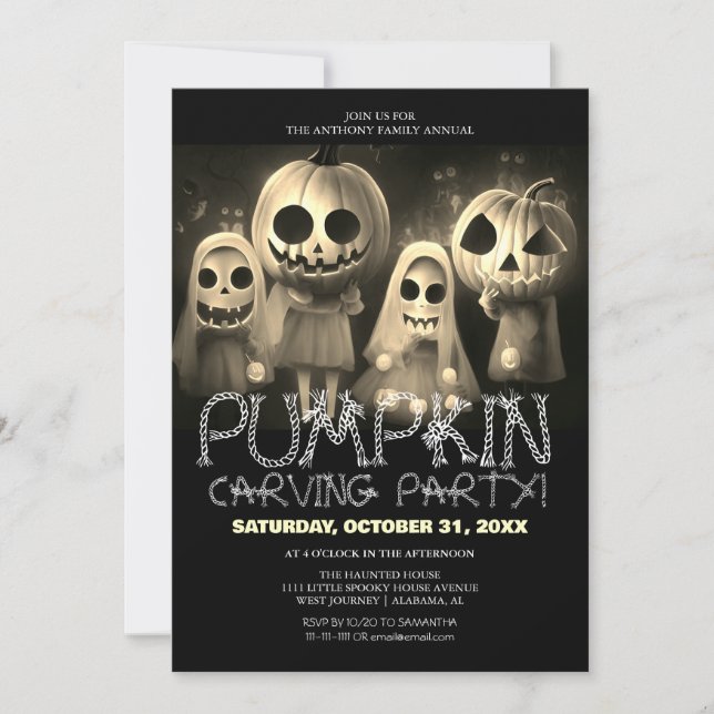 Simple Pumpkin Carving Party Halloween Spooky  Invitation (Front)