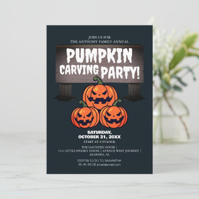 Simple Pumpkin Carving Party Halloween Spooky  Invitation (Standing Front)
