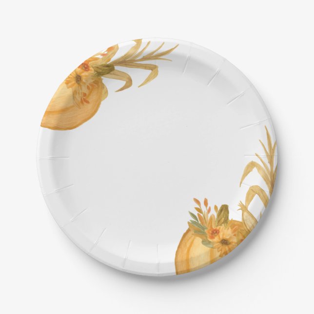Simple Pumpkin Fall Paper Plates (Front)