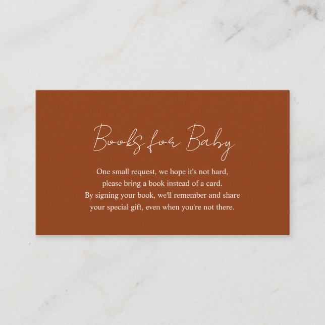 Simple Pumpkin Orange Baby Shower Books for Baby Enclosure Card (Front)