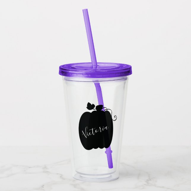 Simple Pumpkin Patch Name Monogrammed Script Acrylic Tumbler (Left)