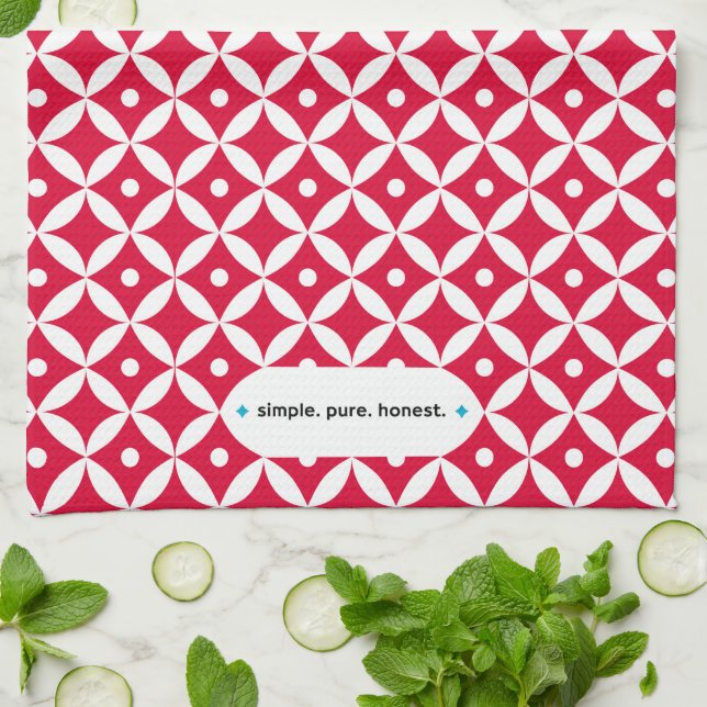 Simple. Pure. Honest - Red & White Kitchen Towel (Folded)
