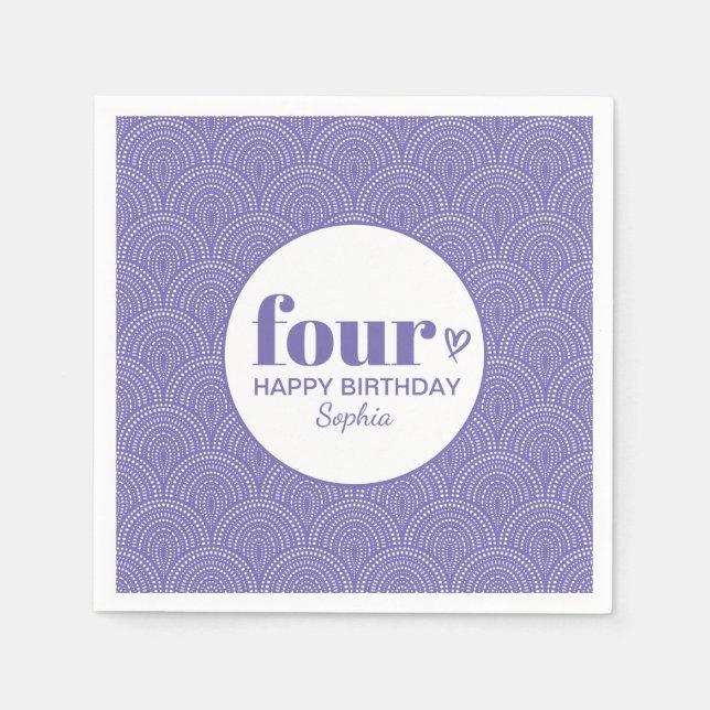 Simple Purple 4th Birthday with Name Napkin (Front)