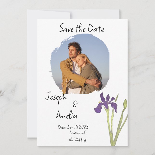 Simple Purple and Gold Photo Wedding Save the Date Invitation (Front)