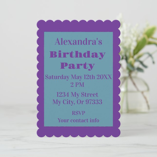 Simple Purple and Green Birthday Invitation (Standing Front)