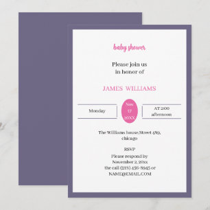 Simple Purple And Rose Baby Shower Custom Invitation