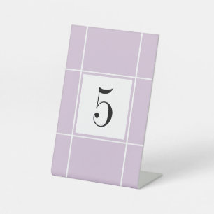 Simple Purple and White Bridal Wedding Table Numbe Pedestal Sign
