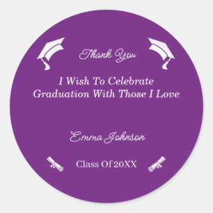 Simple Purple And White Customised Graduation Classic Round Sticker