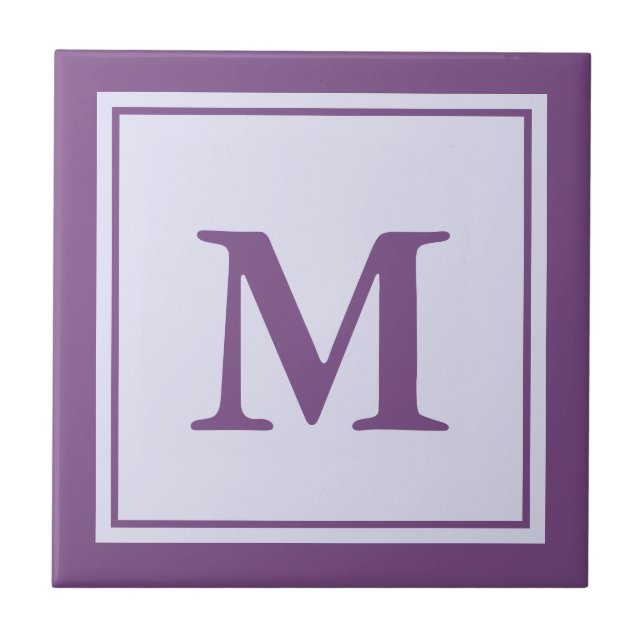 Simple Purple and White Monogrammed Tile (Front)