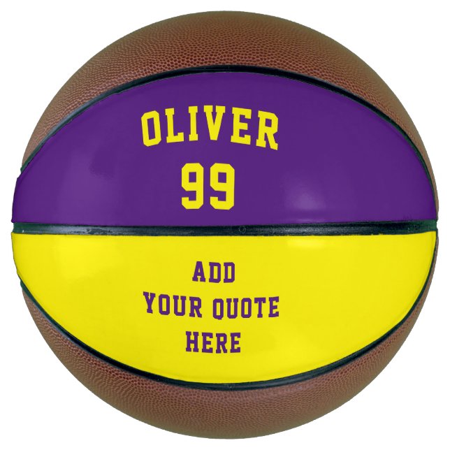 Simple Purple and Yellow Name Number Quote Basketball (Front)