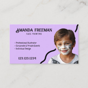 Simple Purple & Black Party Face Painter Business Card