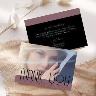 Simple Purple Black Photo Wedding  Thank You Card