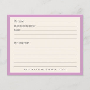 Simple Purple Border Personalised Recipe Card