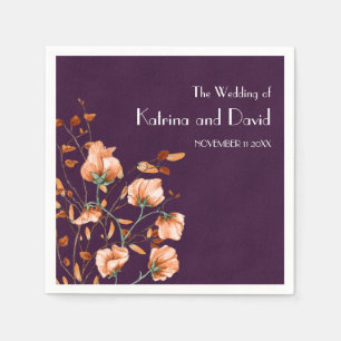 Simple Purple Burnt Orange Floral Fall Wedding Napkin