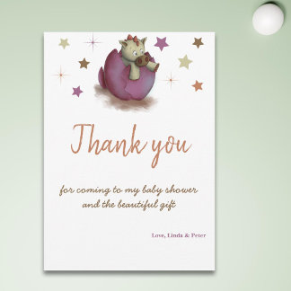 Simple Purple Dragon Hatching Baby Shower Thank You Card
