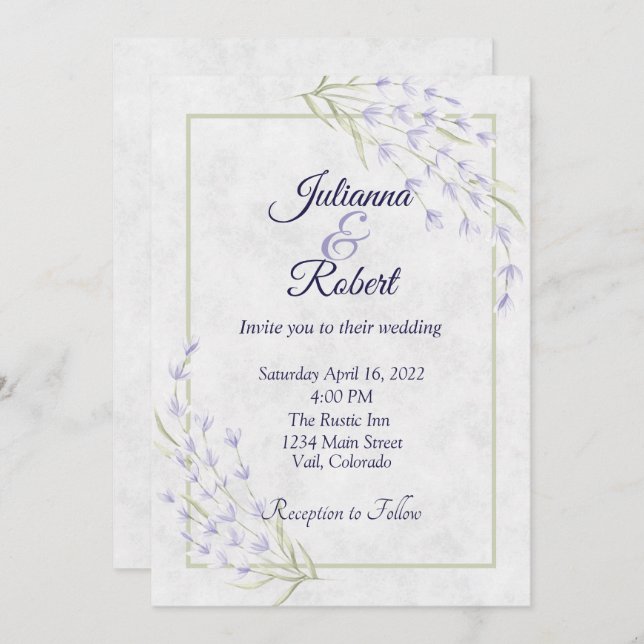 Simple purple floral wedding invitation (Front/Back)