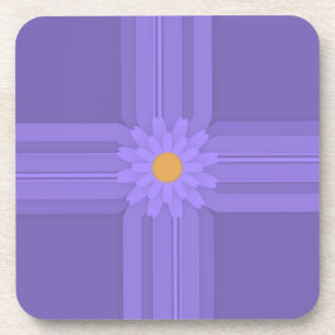 Simple Purple Flower on Cross Modern Coaster