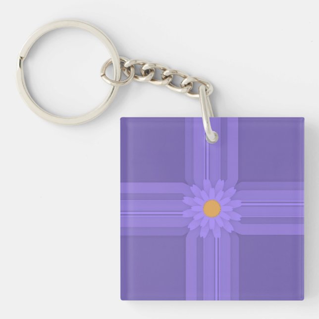 Simple Purple Flower on Cross Modern Key Ring (Front)