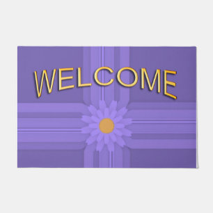 Simple Purple Flower on Cross Welcome Doormat