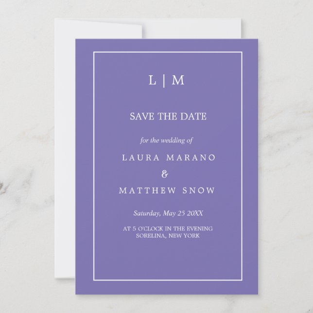 Simple Purple Formal Monogram Wedding  Save The Date (Front)