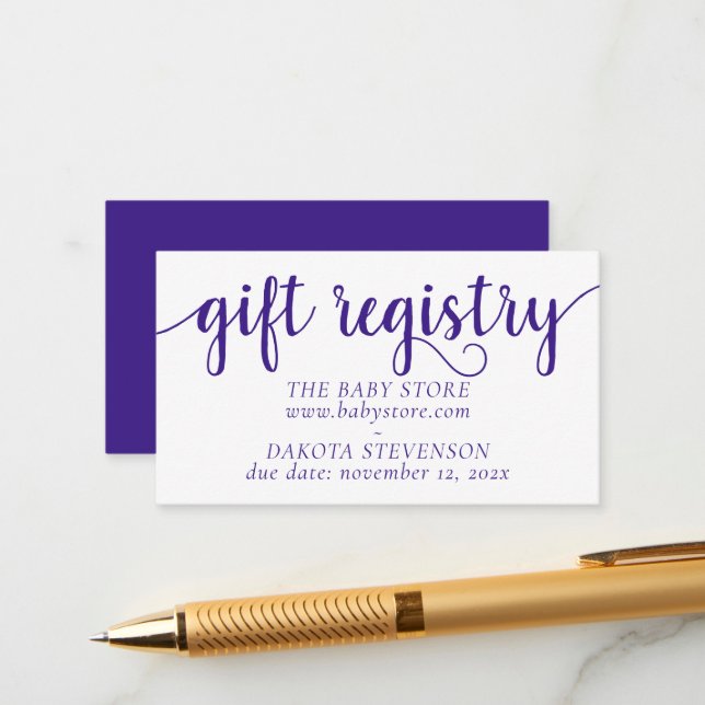 Simple Purple Gift Registry | Grape Any Event Enclosure Card (Front/Back In Situ)