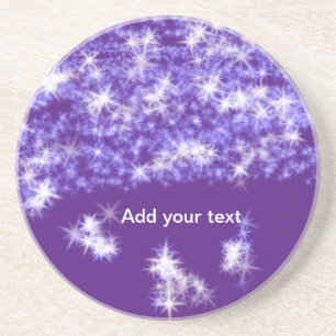 Simple purple glitter sparkle stars add your text  coaster