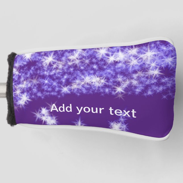 Simple purple glitter sparkle stars add your text  golf head cover (Front)