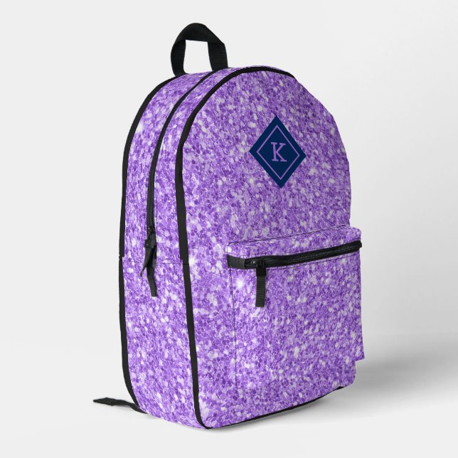Simple purple glitter texture print | monogram printed backpack (Back Corner Left)