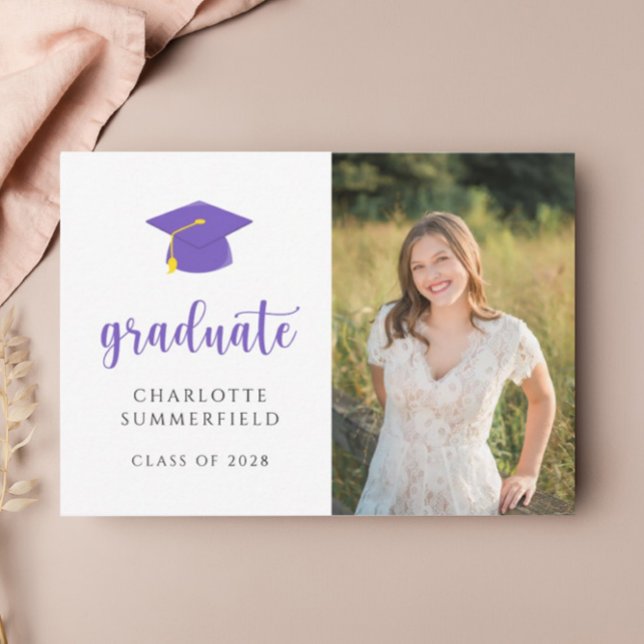 Simple Purple Gold Graduation Cap Tassel Invitation (Creator Uploaded)