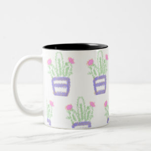 Simple purple green cactus glitter sparkle custom Two-Tone coffee mug