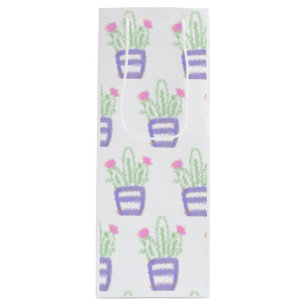 Simple purple green cactus glitter sparkle custom wine gift bag