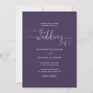 Simple Purple Hearts Script Photo Wedding Invitation