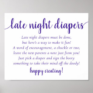Simple Purple Late Night Diapers Grape Shower Poster