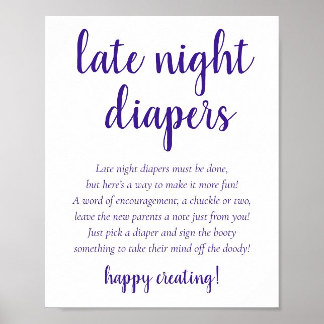 Simple Purple Late Night Diapers | Grape Shower Poster (Front)