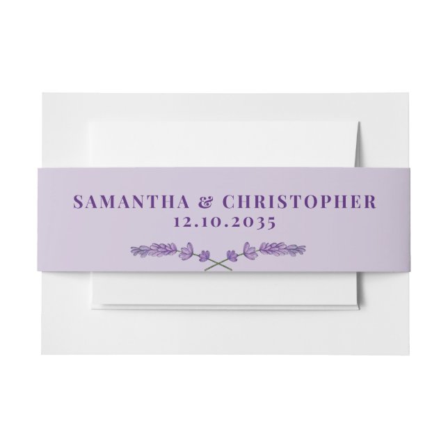 Simple Purple Lavender Watercolor Wedding Invitation Belly Band (Front Example)