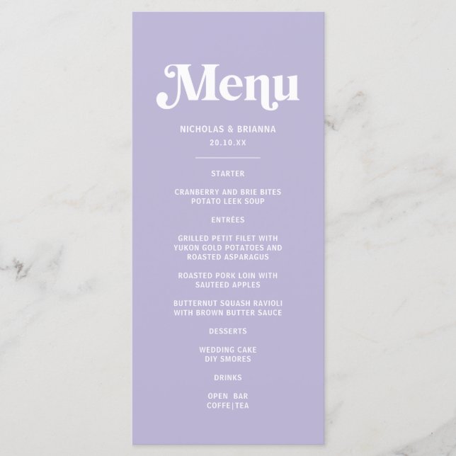 Simple Purple Lavender Wedding Menu (Front)