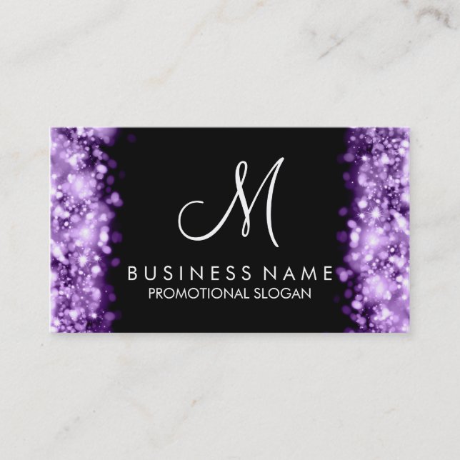 Simple Purple Lights Monogram Business Card (Front)