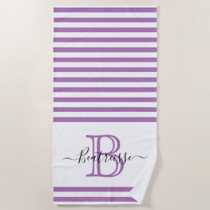 Simple Purple Line Nautical Monogram Initial Beach Towel